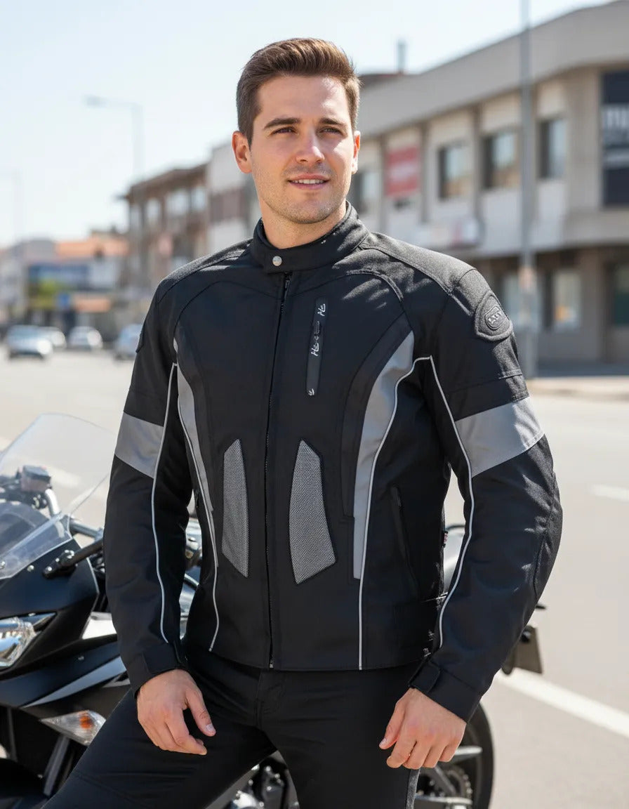 Chaqueta Protecciones Y Reflectiva Lona Cuerotex Moto Envío