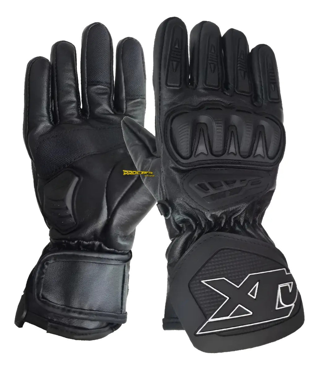 Guantes 100% Cuero Para Moto Caña Larga Con Limpiavisor