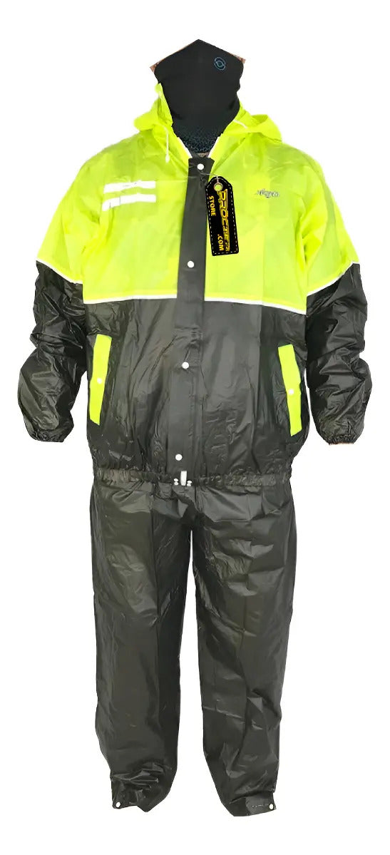 Impermeable Para Motociclista Con Capota Y Bolsillos