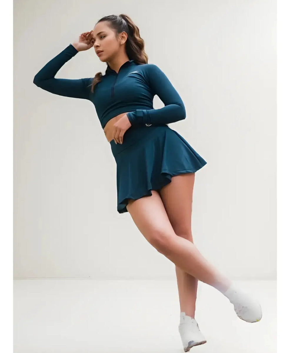 Crop Top Manga Larga Dama Deportiva Lycra Con Cremallera