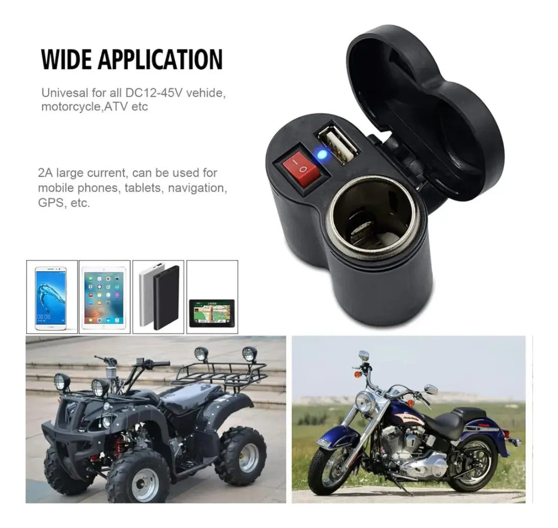 Cargador Moto Usb 5v Encendedor Cigarrera 12v 24v Switch Dc