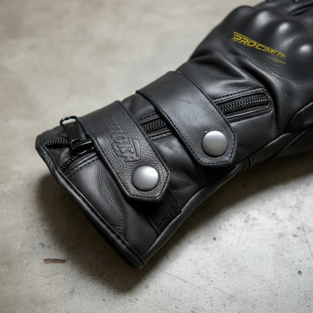 Guantes 100% Cuero Caña Larga Térmico Impermeable Cafe Racer