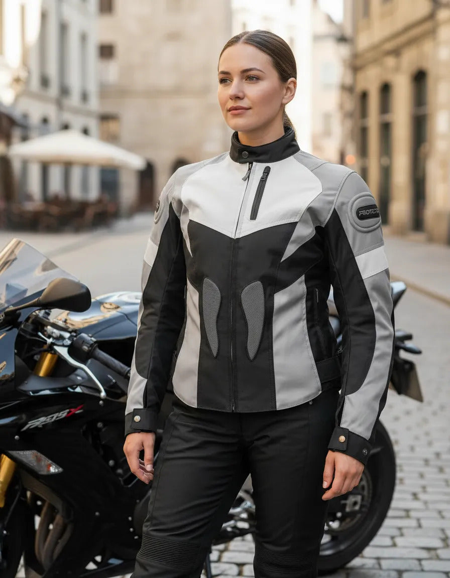 Chaqueta Con Protecciones Y Reflectiva Lona Mujer Moto Dama