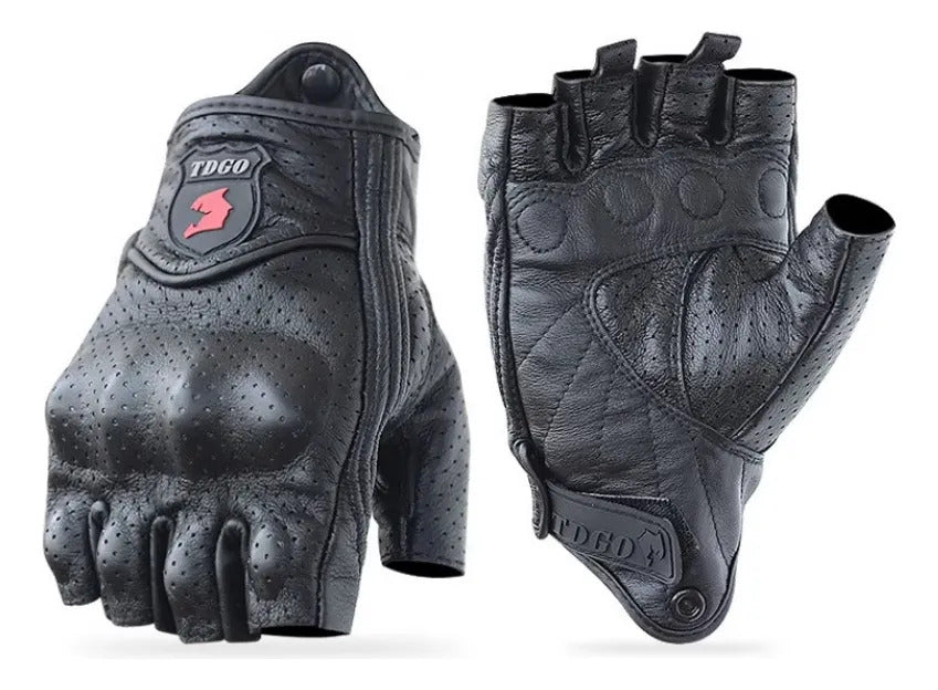 Guantes Medio Dedo Cuero Motociclismo