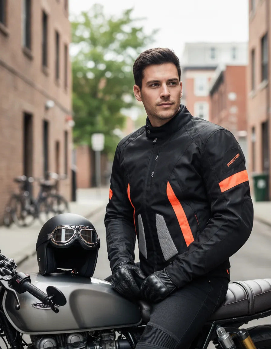 Chaqueta Protecciones Y Reflectiva Lona Cuerotex Moto Envío