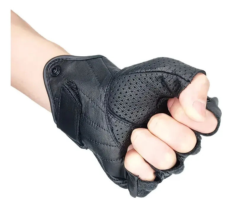 Guantes Medio Dedo Cuero Motociclismo