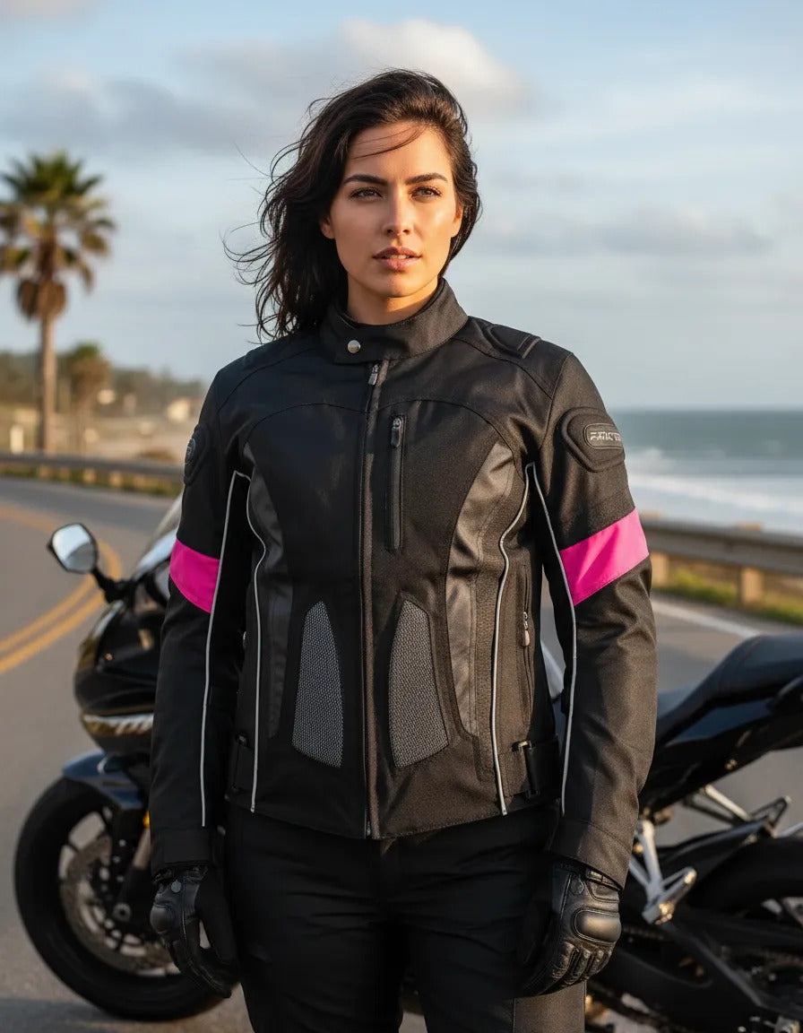 Chaqueta Con Protecciones Y Reflectiva Lona Mujer Moto Dama
