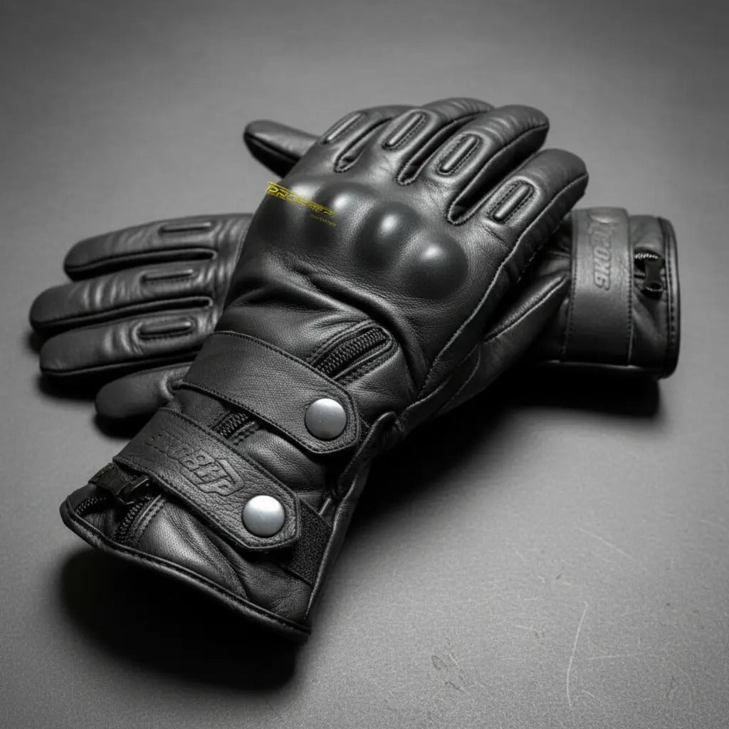 Guantes 100% Cuero Caña Larga Térmico Impermeable Cafe Racer