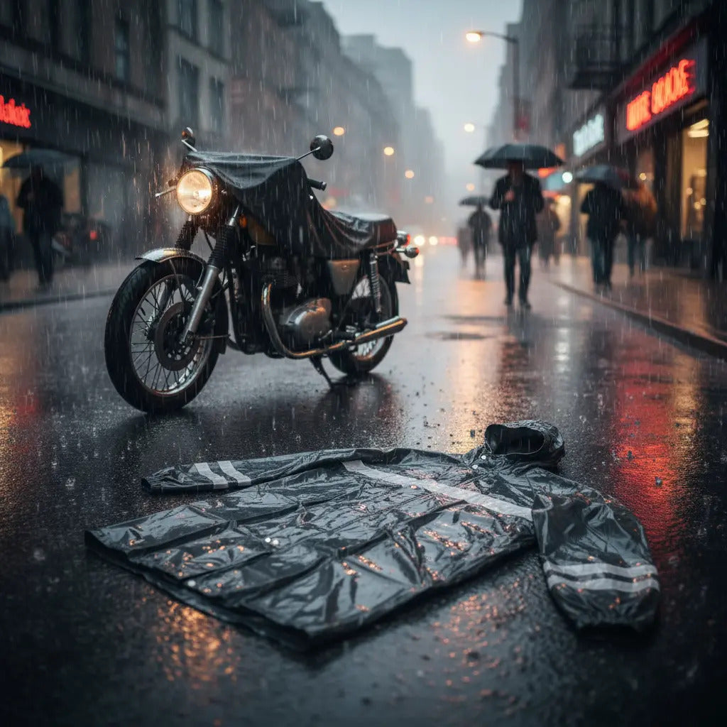 Impermeable Para Motociclista Con Capota Y Bolsillos