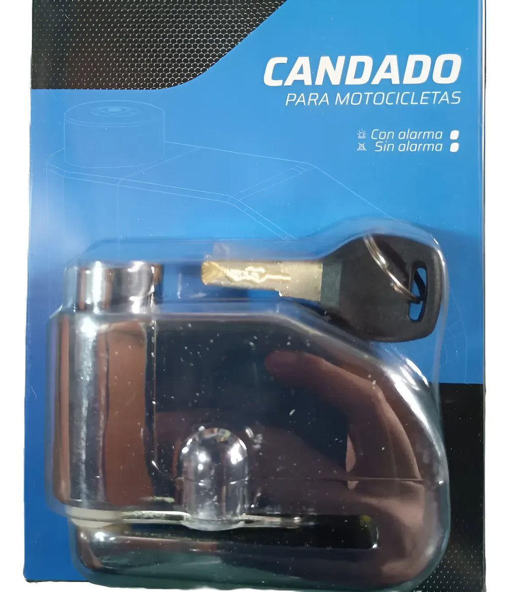 Candado Disco Cromado Con Alarma Tipo Pesado Llave Plana