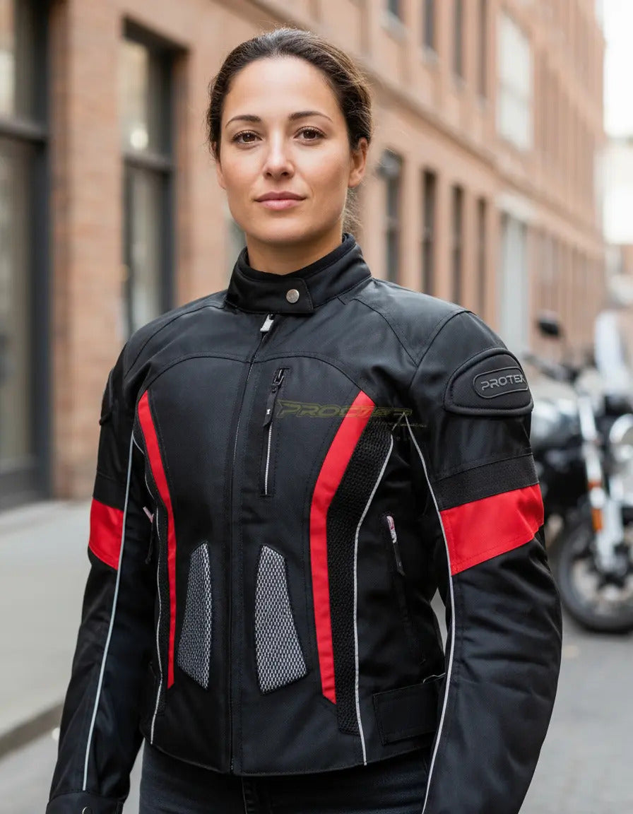 Chaqueta Con Protecciones Y Reflectiva Lona Mujer Moto Dama