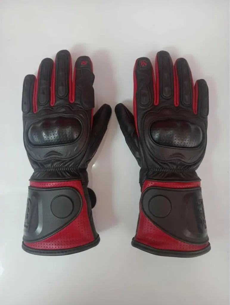 Guantes 100% Cuero Para Moto Caña Larga Con Protecciones