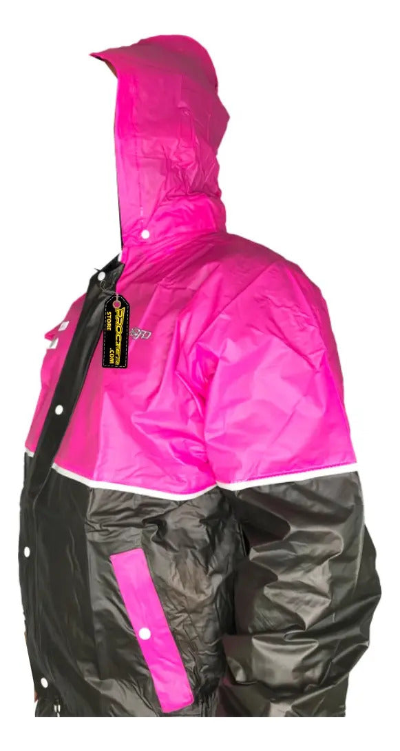 Impermeable Para Motociclista Con Capota Y Bolsillos