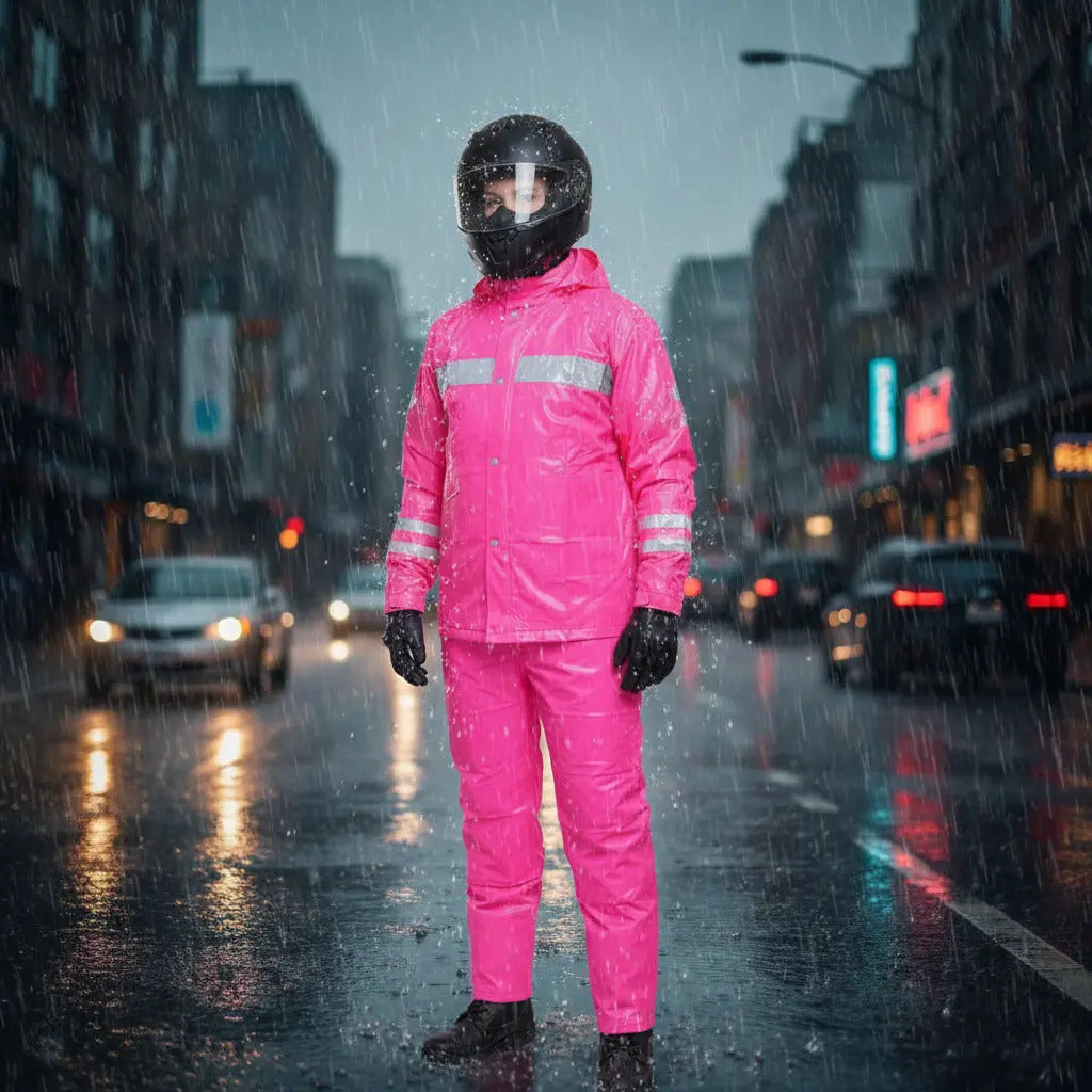 Impermeable Para Motociclista Con Capota Y Bolsillos