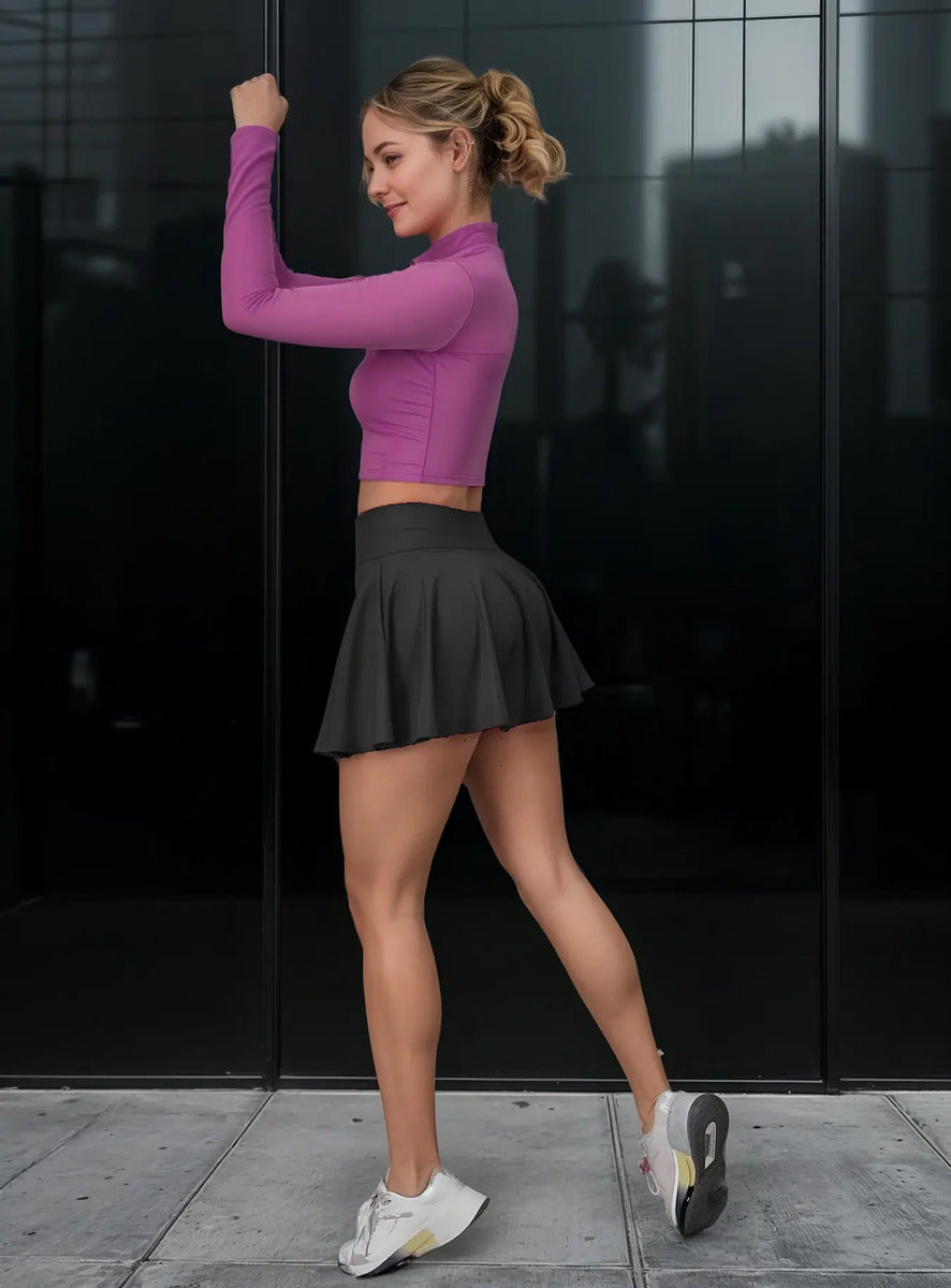 Crop Top Manga Larga Dama Deportiva Lycra Con Cremallera