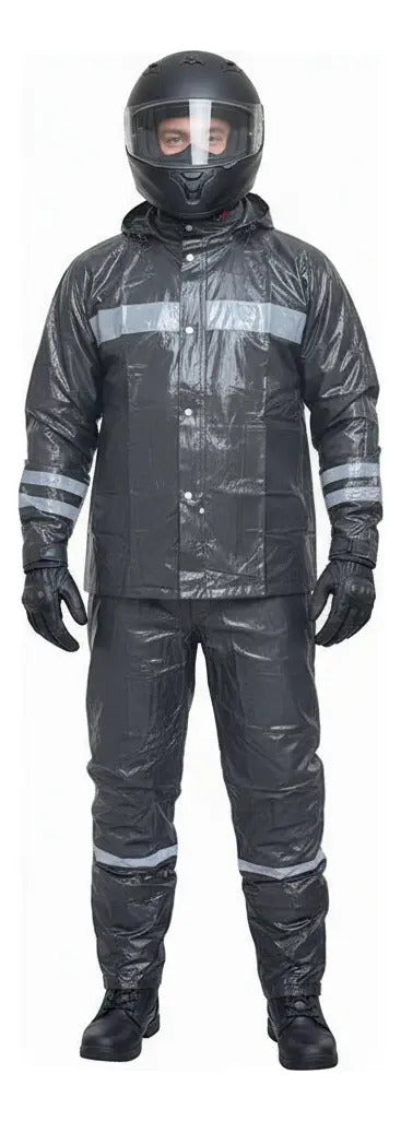 Impermeable Para Motociclista Con Capota Y Bolsillos