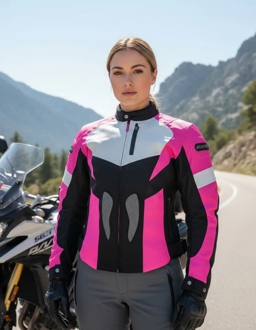 Chaqueta Con Protecciones Y Reflectiva Lona Mujer Moto Dama