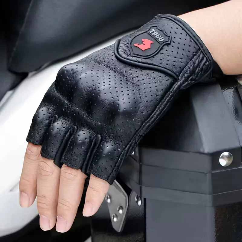 Guantes Medio Dedo Cuero Motociclismo