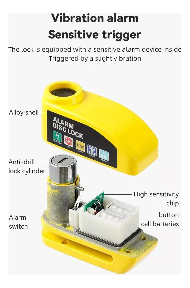 Candado Moto Alarma Freno De Disco + Candado Manillar Seguro