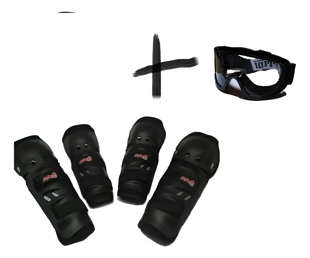 Combo Kit Rodilleras Coderas Proteccion + Gafas Cross