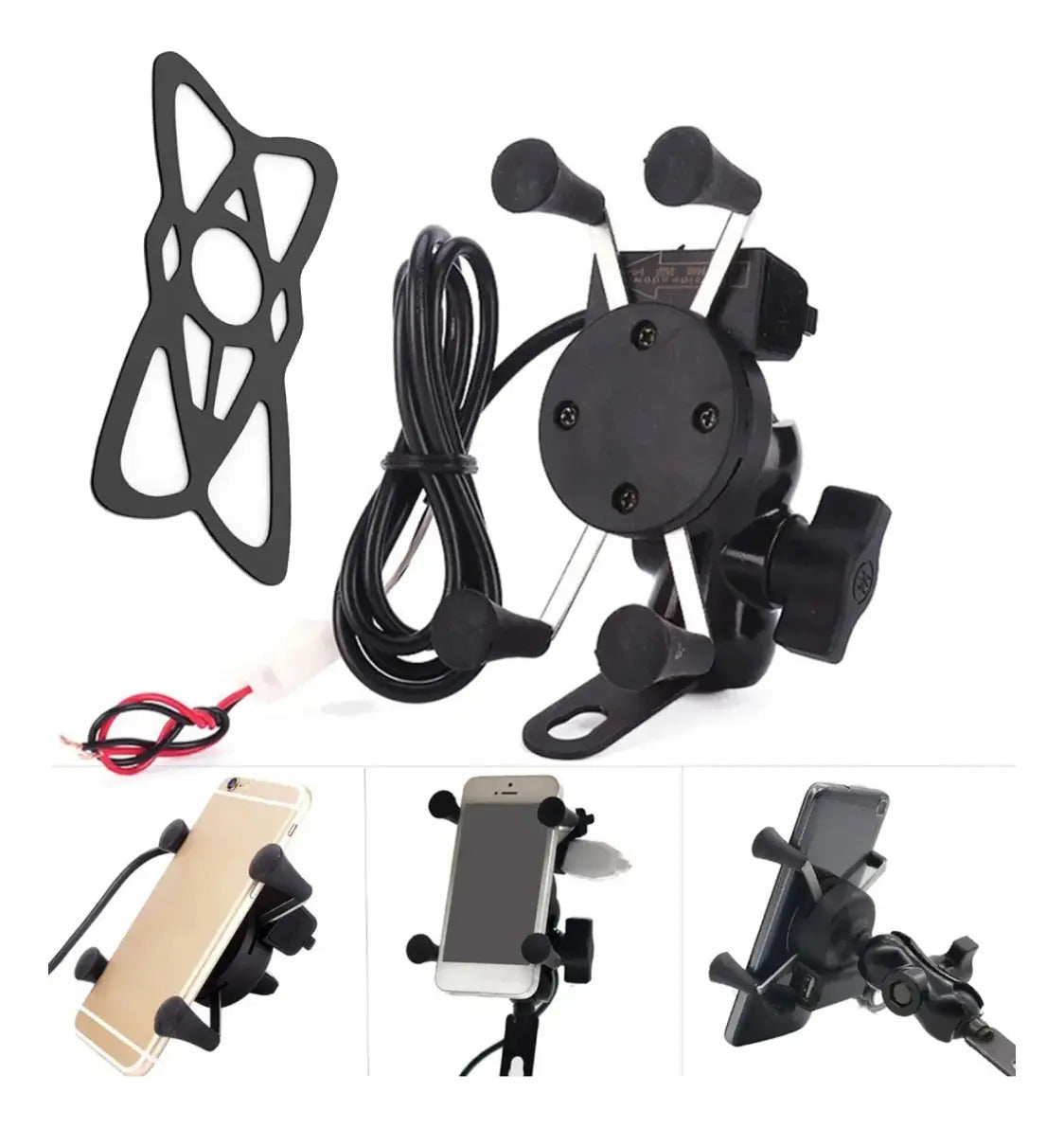 Soporte Celular Tipo Araña Moto Con Caucho + Cargador Usb