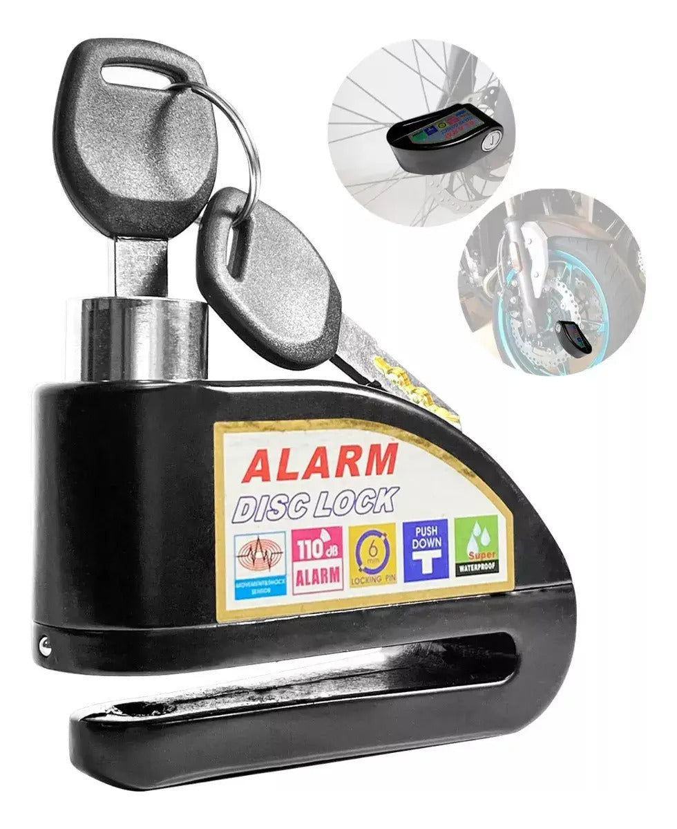 Candado Moto Alarma Freno De Disco + Candado Manillar Seguro