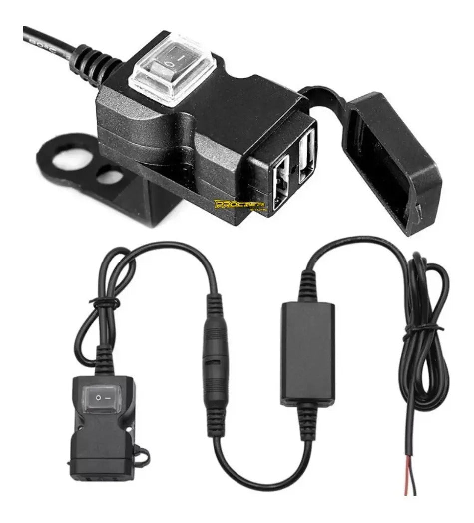 Cargador Moto Doble Puerto Usb Impermeable Con Switch