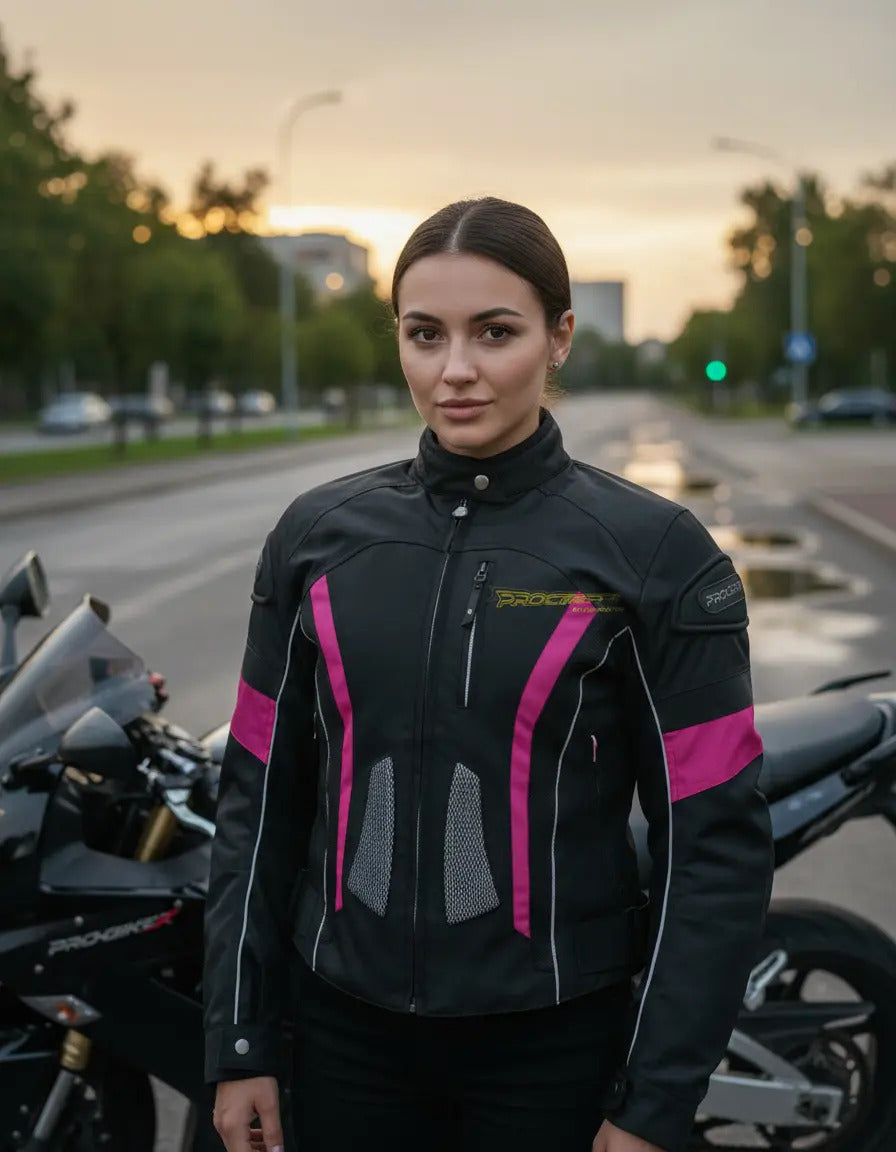 Chaqueta Con Protecciones Y Reflectiva Lona Mujer Moto Dama