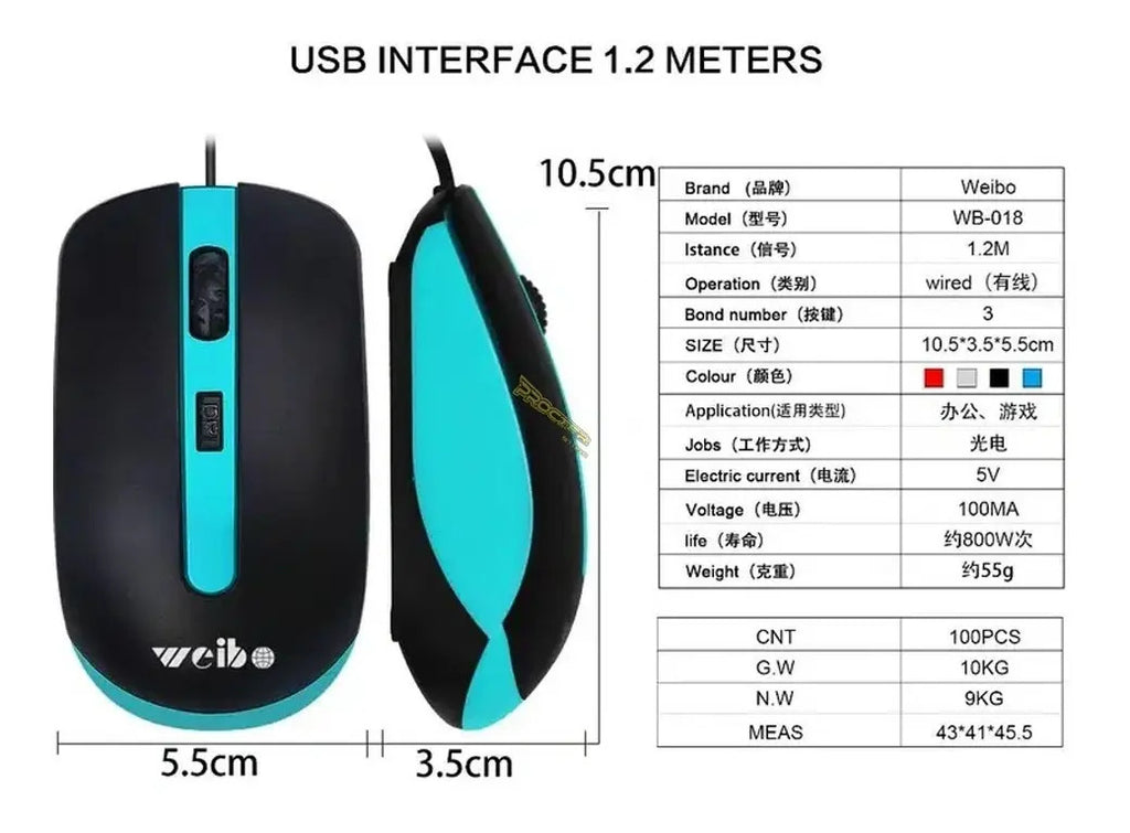 Mouse Weibo Colores Con Cable Usb 1600dpi Alambrico