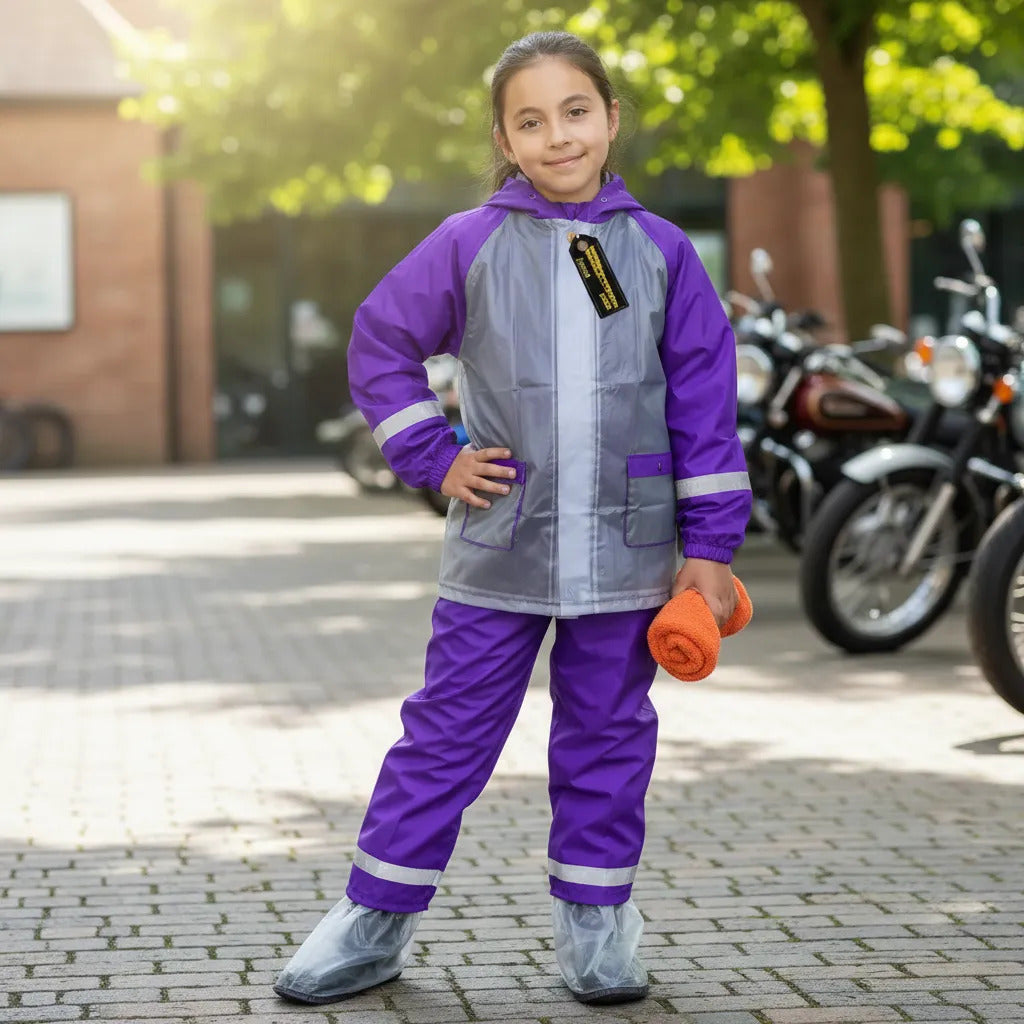 Impermeable Para Niños Con Zapatones Y Bolsilo Moto Ciclismo