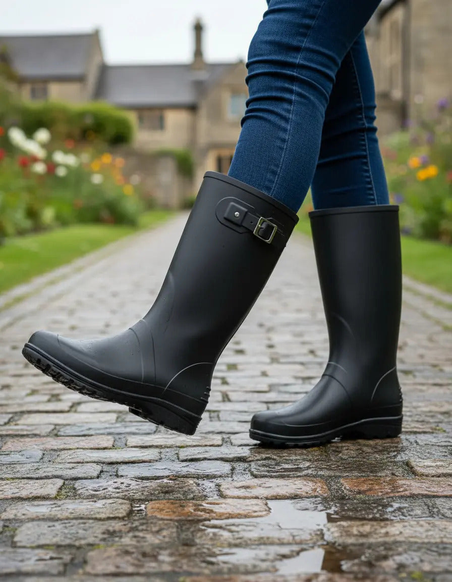 Botas Dama Para La Lluvia Hebilla Caucho Impermeables