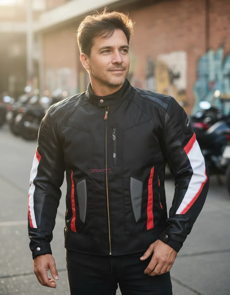 Chaqueta Protecciones Y Reflectiva Lona Cuerotex Moto Envío