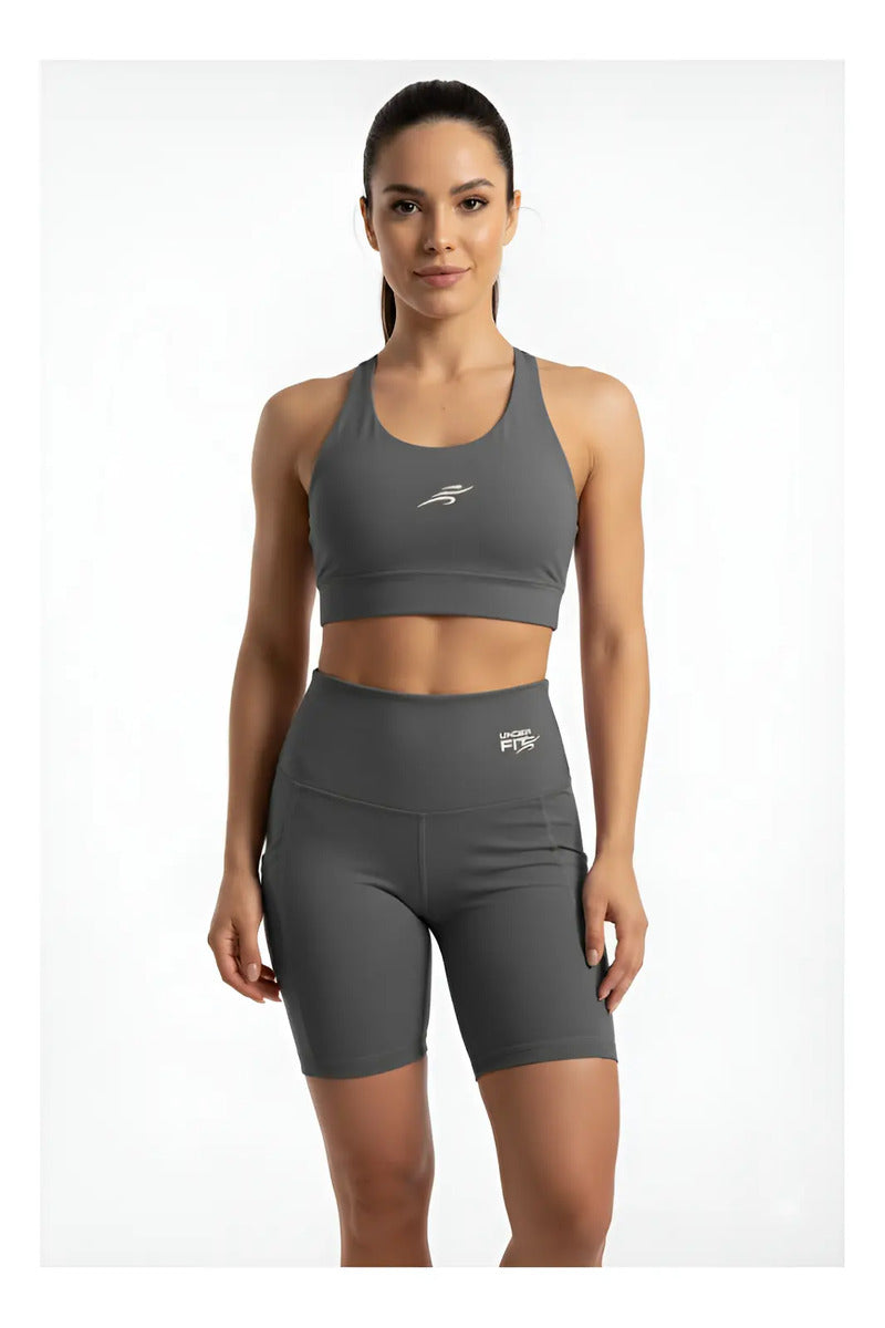 Conjunto Deportivo De Yoga Con Bolsillo En Short Nylon