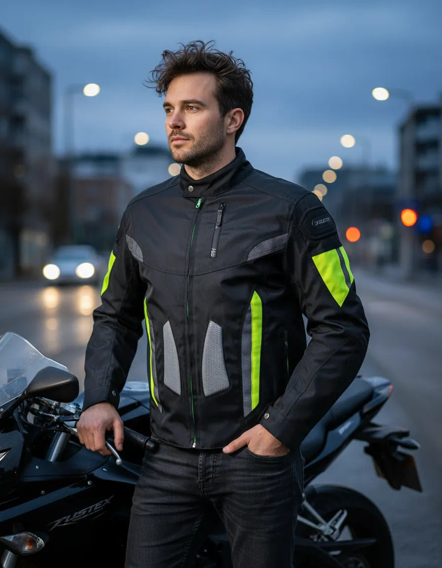 Chaqueta Protecciones Y Reflectiva Lona Cuerotex Moto Envío