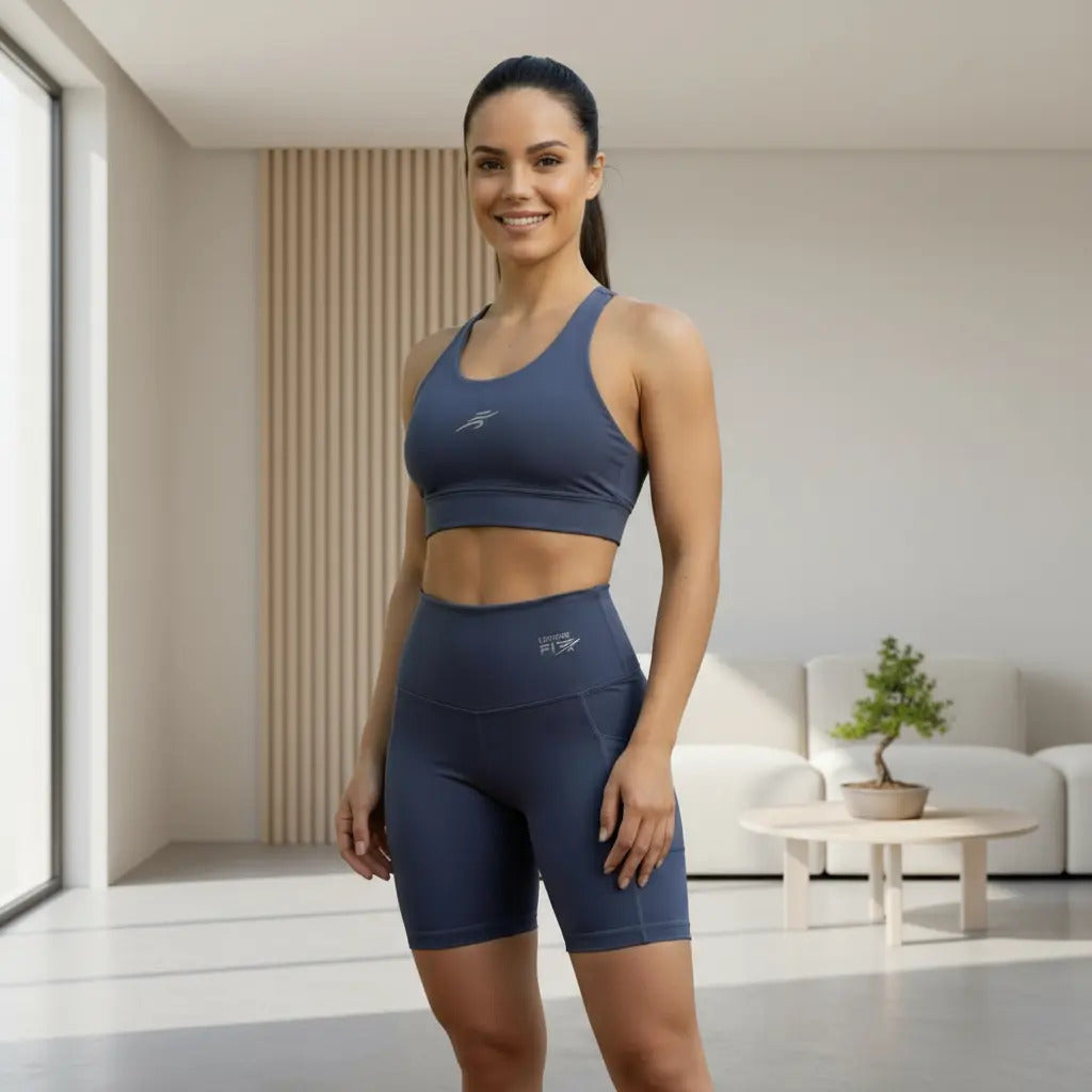 Conjunto Deportivo De Yoga Con Bolsillo En Short Nylon