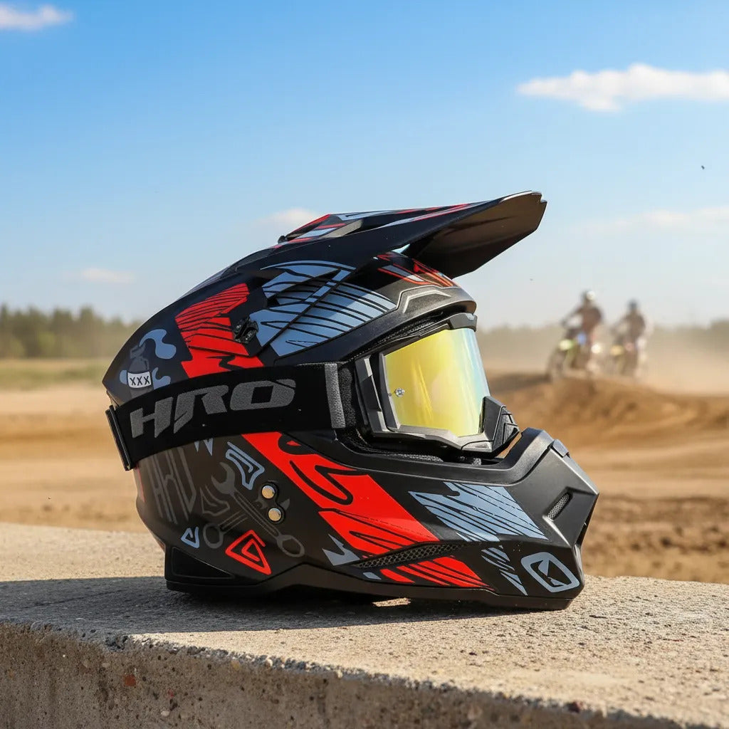 Casco Tipo Cross Marca Hro Mx03 Certificación Dot Con Gafas