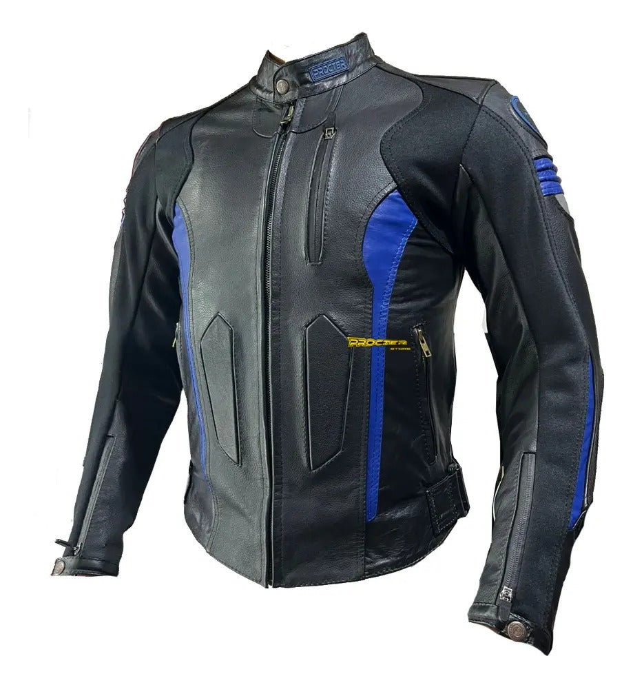 Chaqueta 100% Cuero Protección Reflectiva Moto Procter Msi
