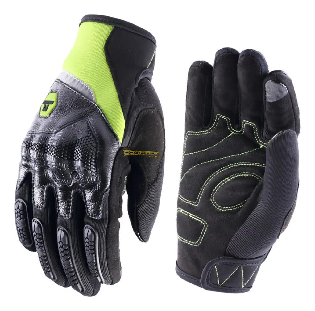 Guantes Para Moto Protección Cuero Y Microfibra Masontex