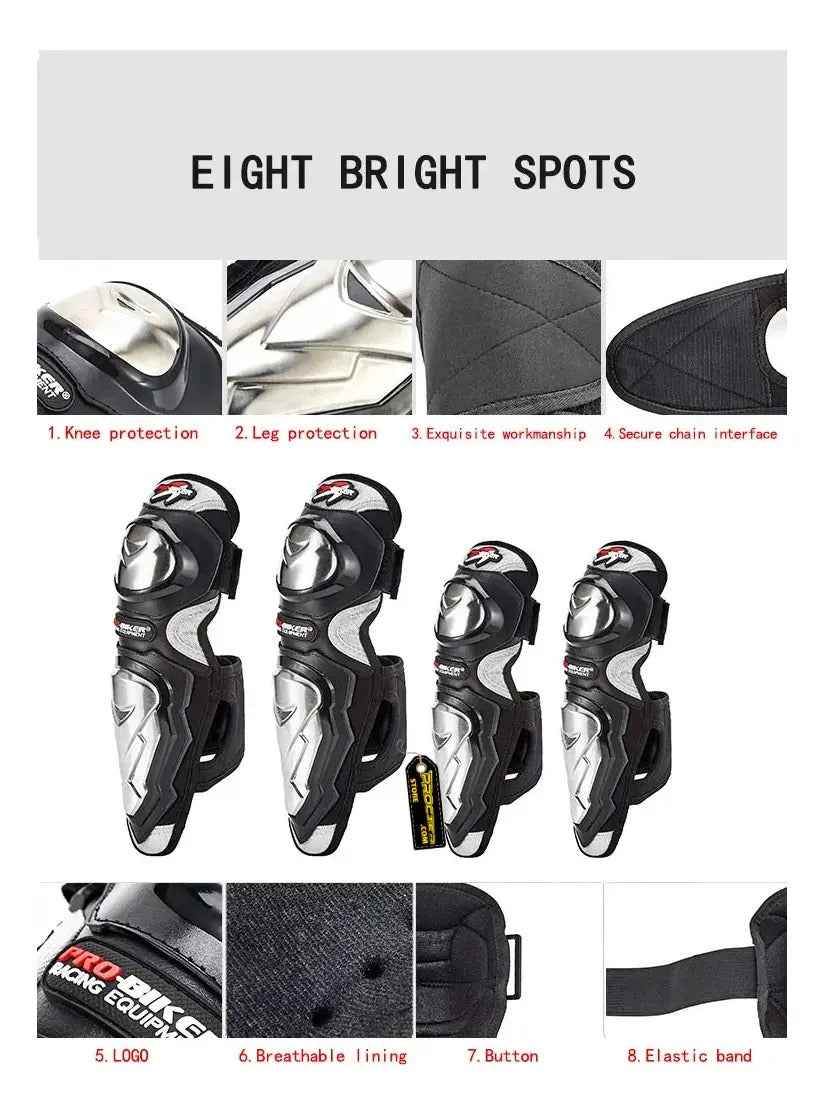 Rodilleras Canilleras Metalizada Con Coderas Kit Proteccion