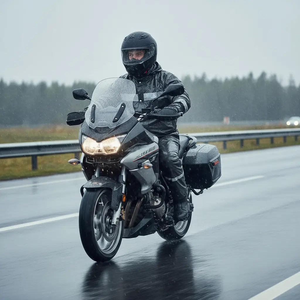 Impermeable Para Motociclista Con Capota Y Bolsillos