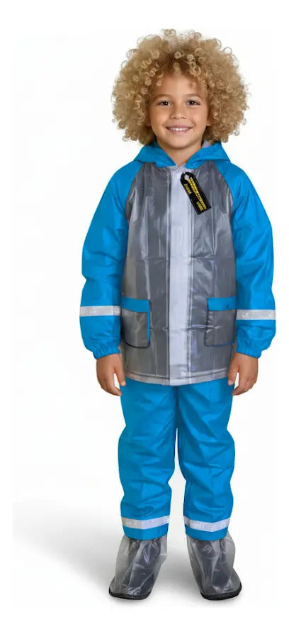 Impermeable Para Niños Con Zapatones Y Bolsilo Moto Ciclismo
