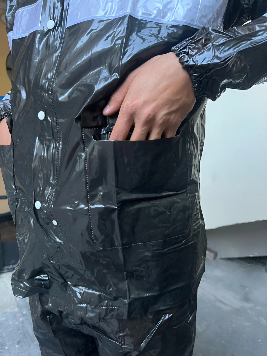 Impermeable Para Motociclista Con Capota Y Bolsillos