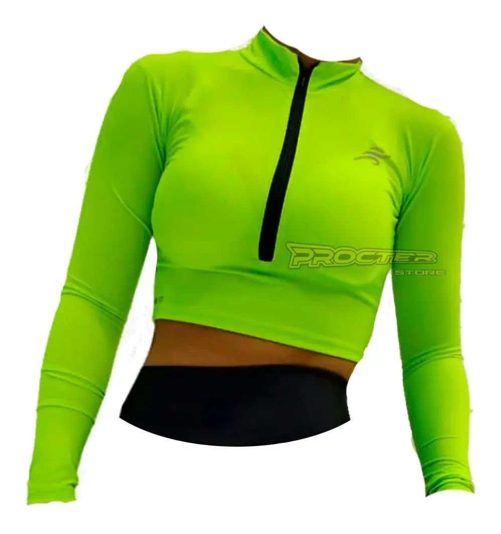 Crop Top Manga Larga Dama Deportiva Lycra Con Cremallera