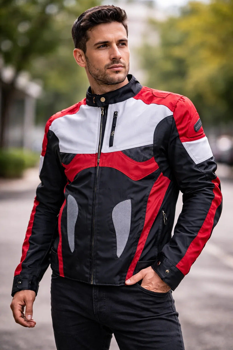 Chaqueta Protecciones Y Reflectiva Lona Cuerotex Moto Envío