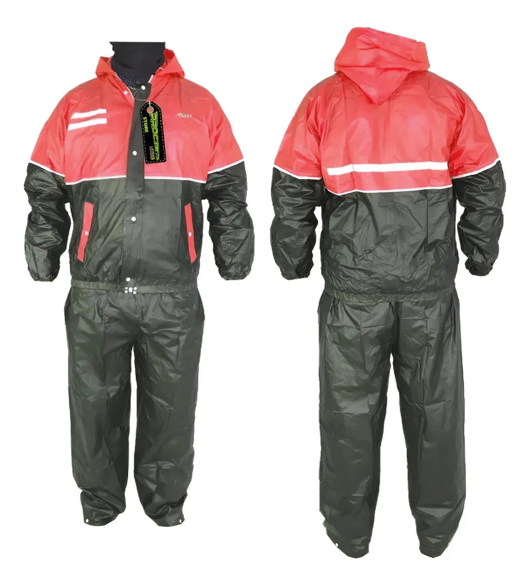 Impermeable Para Motociclista Con Capota Y Bolsillos