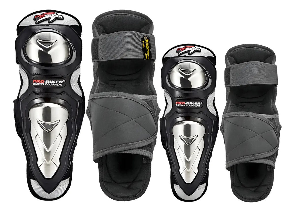 Rodilleras Canilleras Metalizada Con Coderas Kit Proteccion