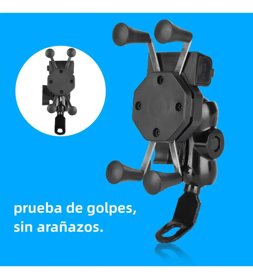 Soporte Celular Tipo Araña Moto Con Caucho + Cargador Usb