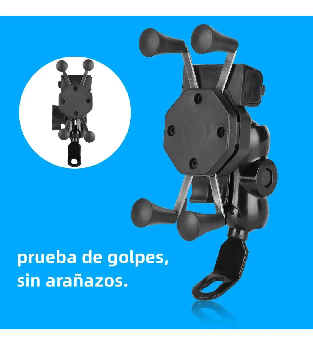 Soporte Celular Tipo Araña Moto Con Caucho + Cargador Usb