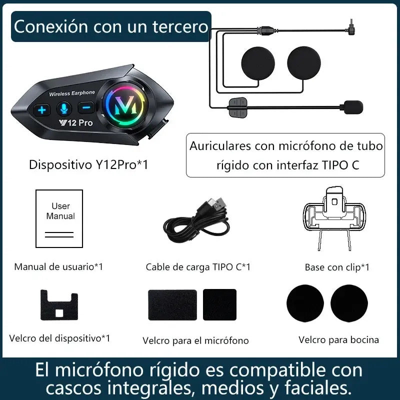 Intercomunicador Y12pro Audifonos Bluetooth Para Casco Moto