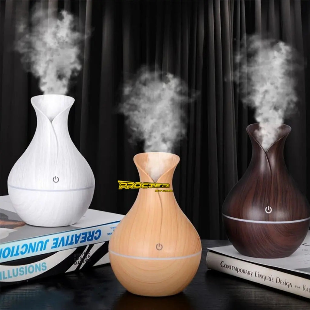 Humidificador De Aromas Difusor Jarrón Acabado Madera Oscuro